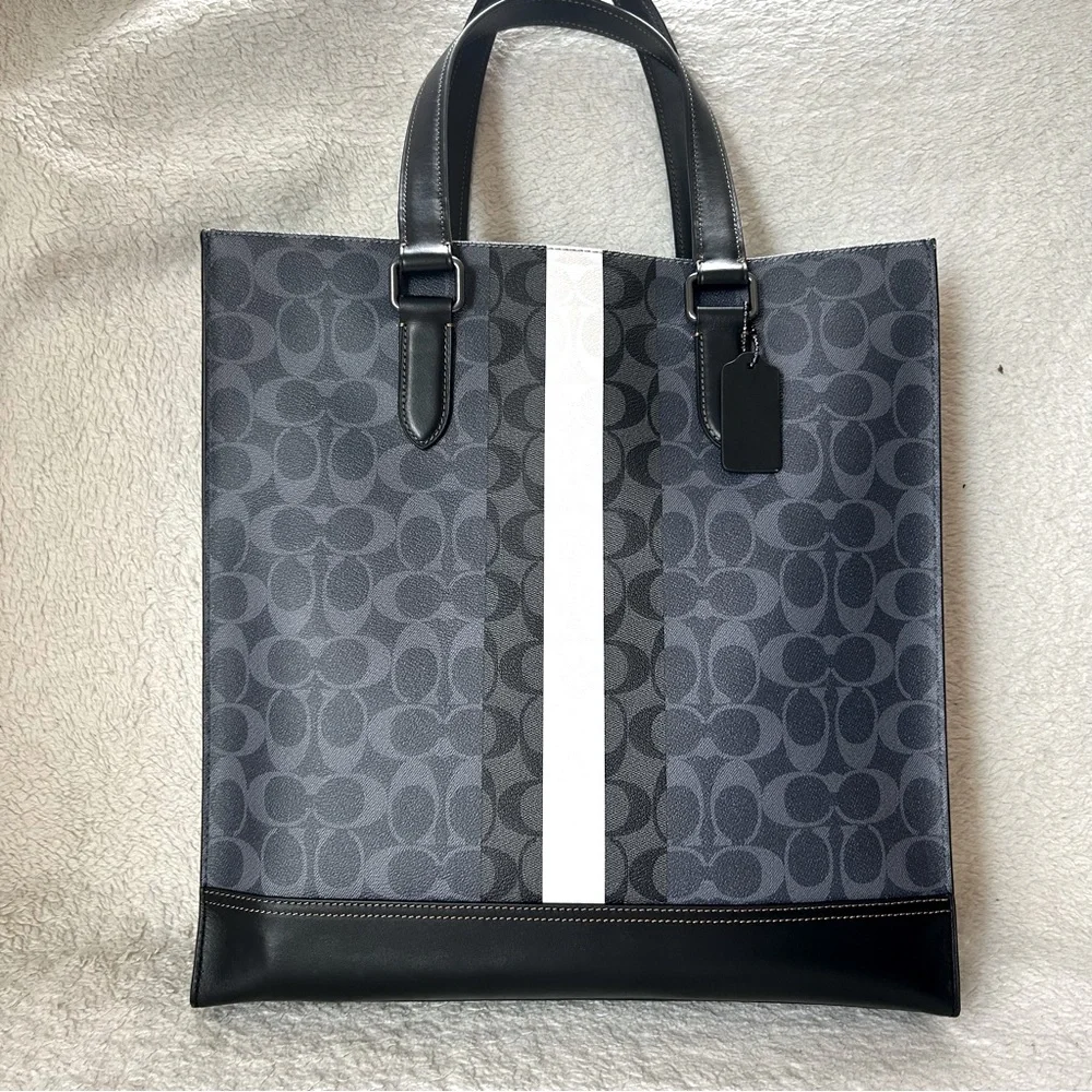 NWT COACH Men’s Signature Web Tall Tote Bag Black & Gray